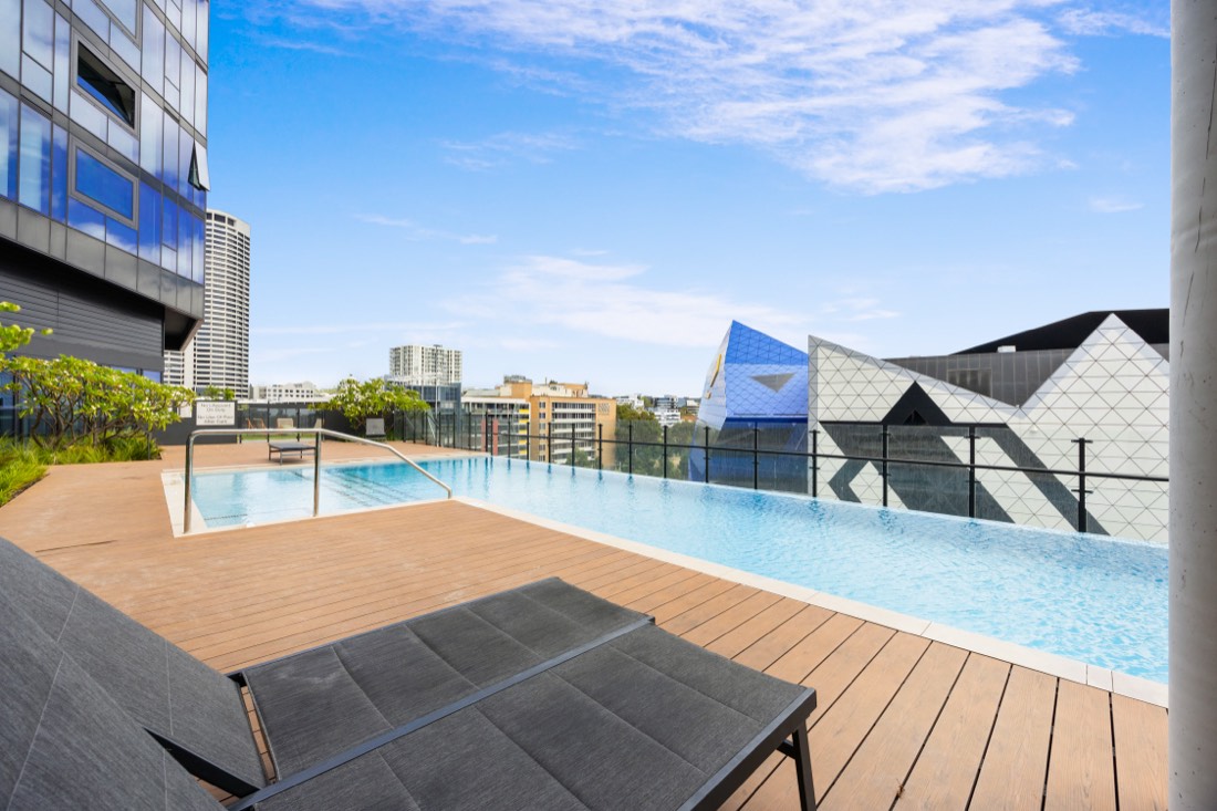 Residents pool on the level 7 amenities floor at 80 Milligan Street