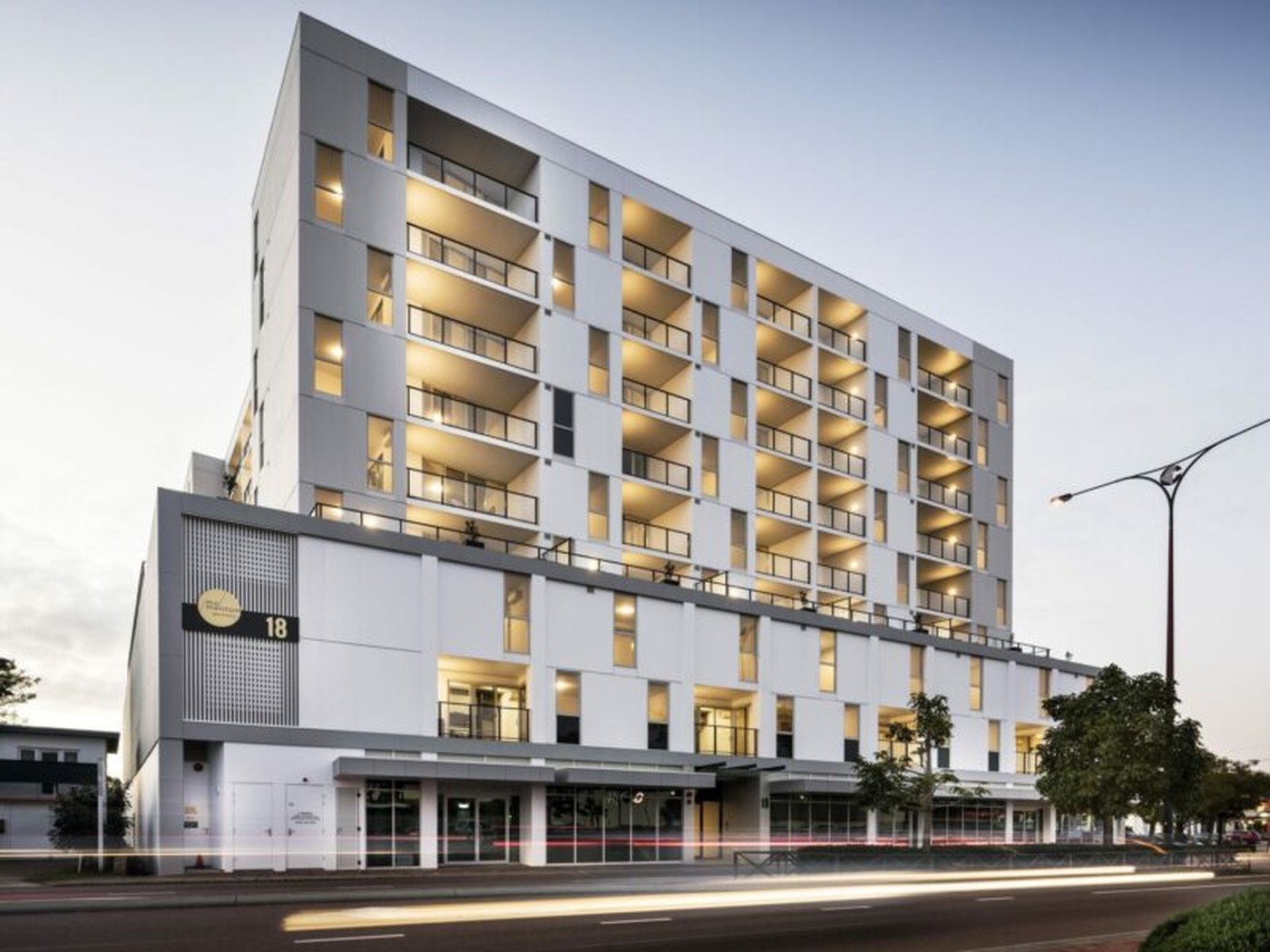 Momentum Apartments, 18 Cecil Avenue, Cannington, at dusk
