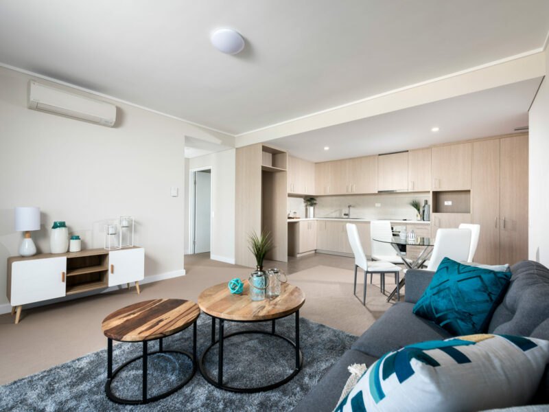 Open-plan living and kitchen in a Momentum Apartments residence, Cannington
